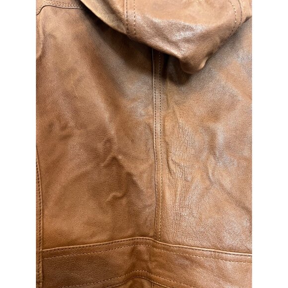 Vintage Womens Brown Leather Jacket With Hood & Zipper Front Closure Size S Genu - Picture 3 of 7